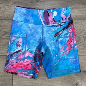 INKnBURN Blue Pink Graphic Pocket Bike Active Shorts Size 00